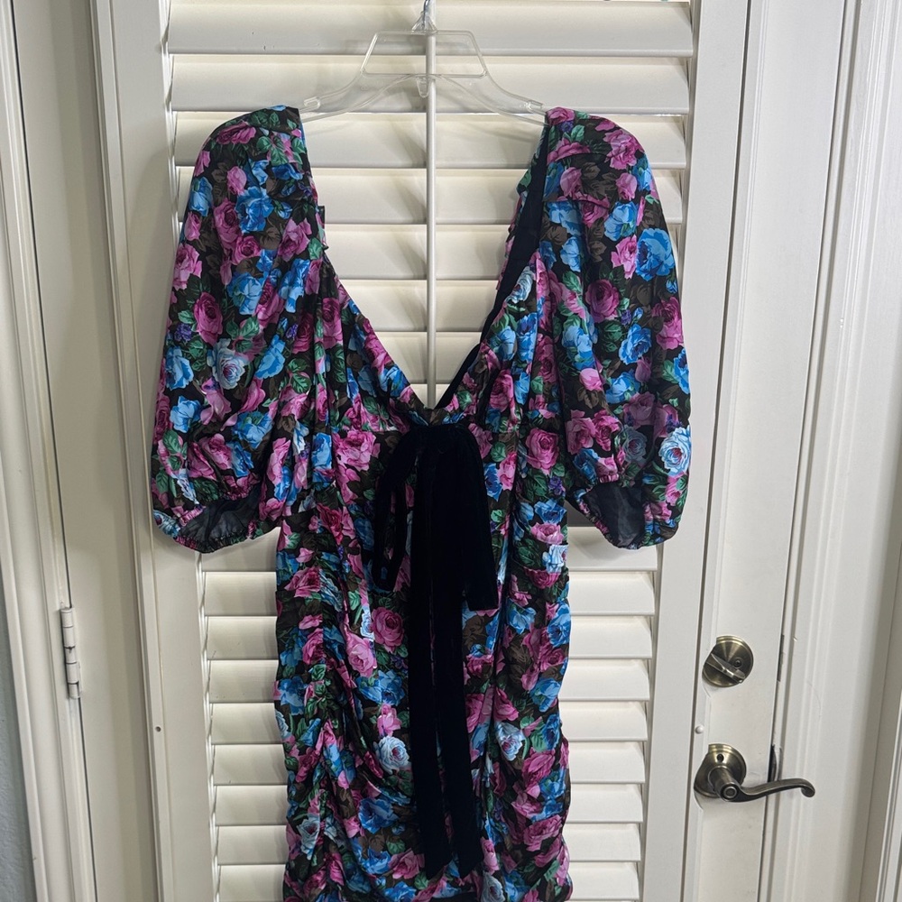 Floral Puff Sleeve Dress with Bow